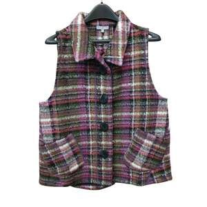 Habitat Womens Preppy Plaid Novelty Buttons Fleece Vest Large Cabincore Heritage